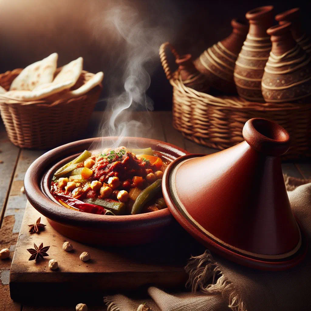 Tunisian tajine mhammara with spiced meat, peppers and eggs garnished with parsley