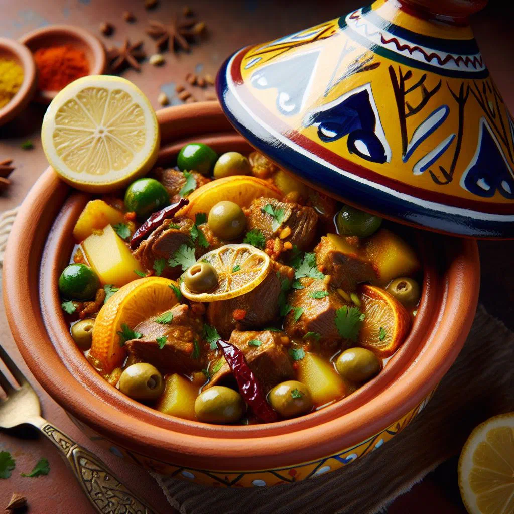 Baked Tunisian tajine sebnekh with eggs, herbs and tender meat