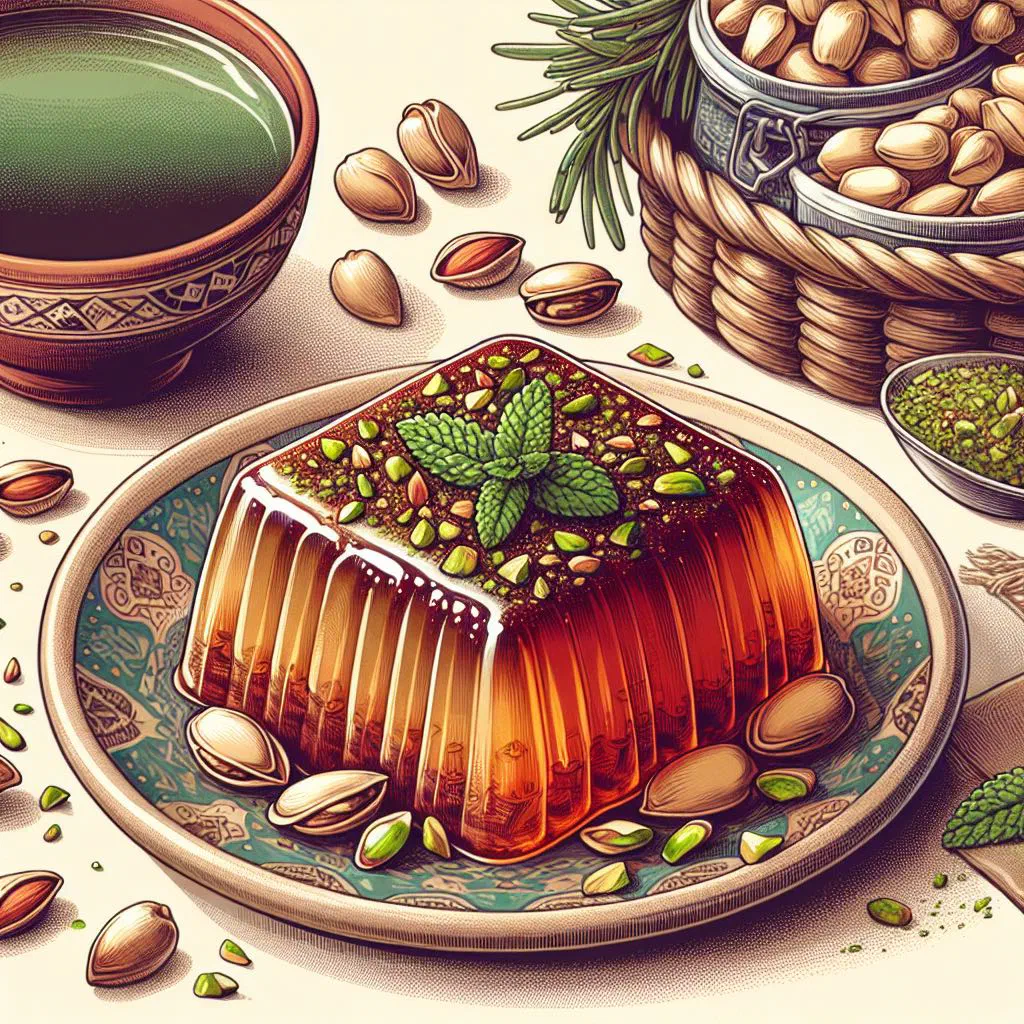 Squares of zgougou halwa topped with toasted nuts and fleur de sel