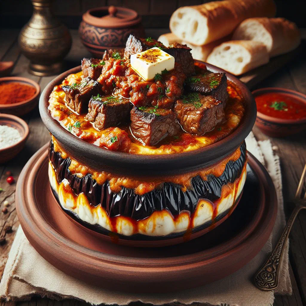 Alinazik kebabı with spiced lamb over smoky aubergine and yoghurt