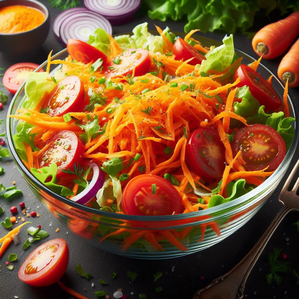 Turkish carrot salad with yoghurt and garlic, garnished with parsley