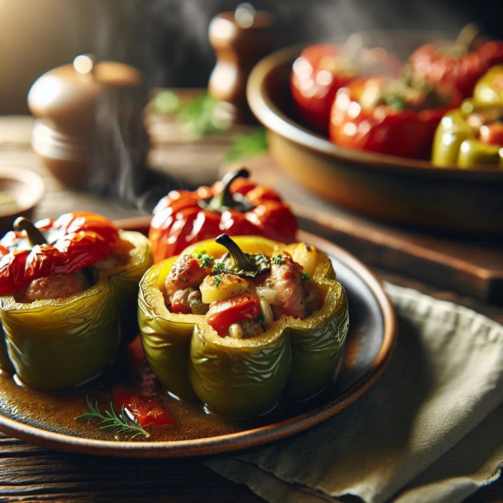 Dolma stuffed vine leaves arranged on a plate with lemon wedges