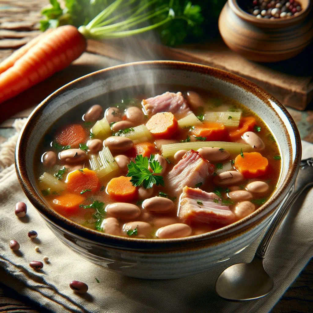 Turkish white bean stew kuru fasulye in a bowl with rice