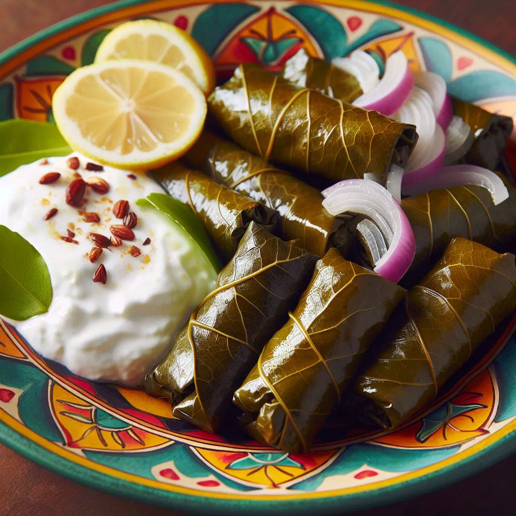 Olive oil cabbage rolls served cold with lemon wedges and fresh herbs