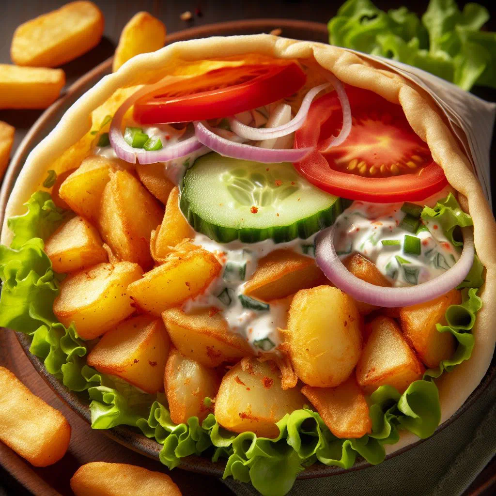 Crispy Turkish oven-roasted potato wedges garnished with fresh parsley