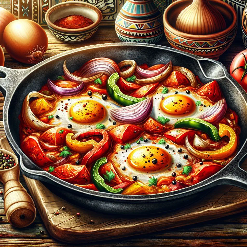 Turkish şakşuka of fried aubergine and peppers in tomato sauce, garnished with parsley