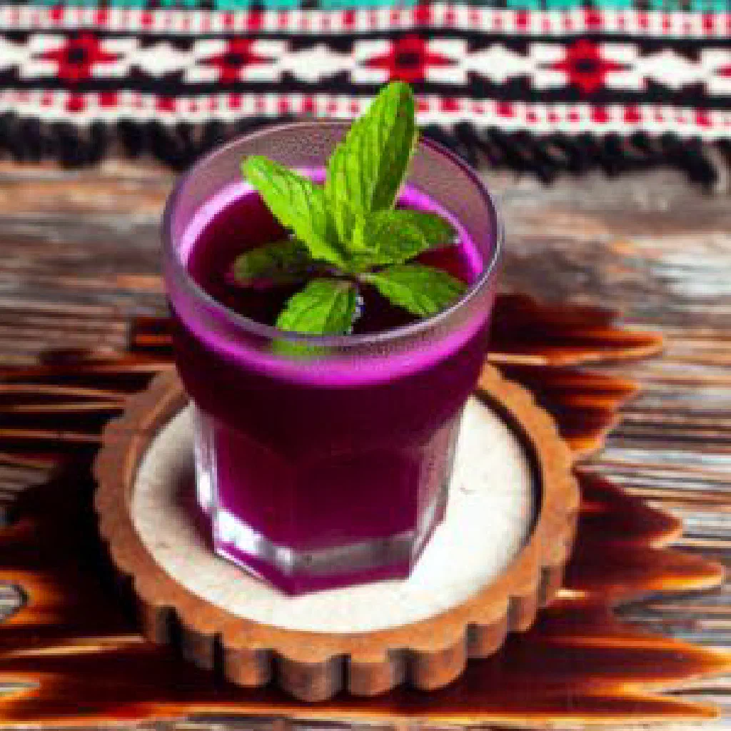 A glass of deep red Şalgam fermented turnip juice