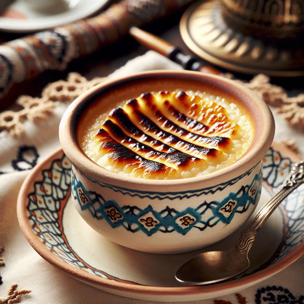 Creamy Turkish sütlaç rice pudding dusted with cinnamon