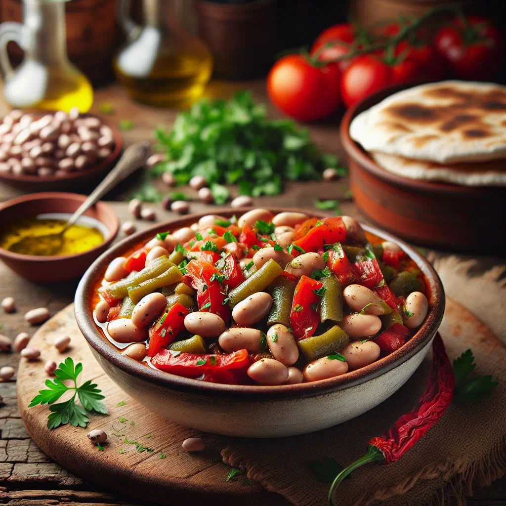 Zeytinyağlı barbunya beans braised in olive oil and tomato, garnished with parsley