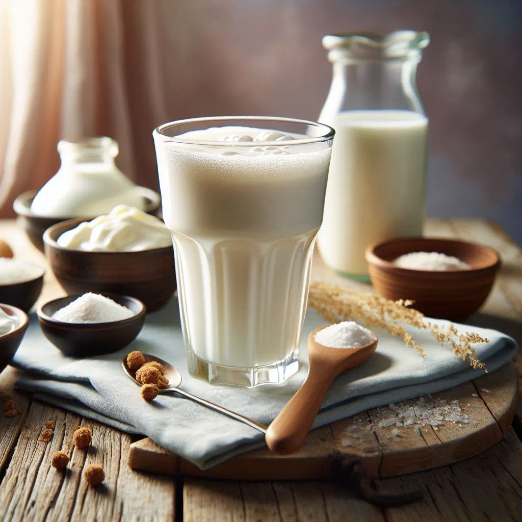 A frosted glass of ayran garnished with fresh mint