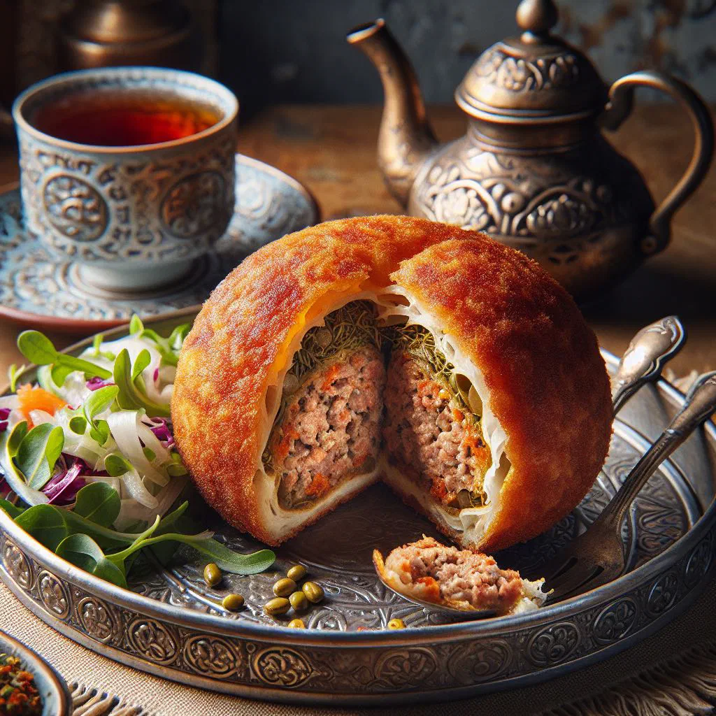 Golden fried Çig Börek pastries filled with spiced minced meat