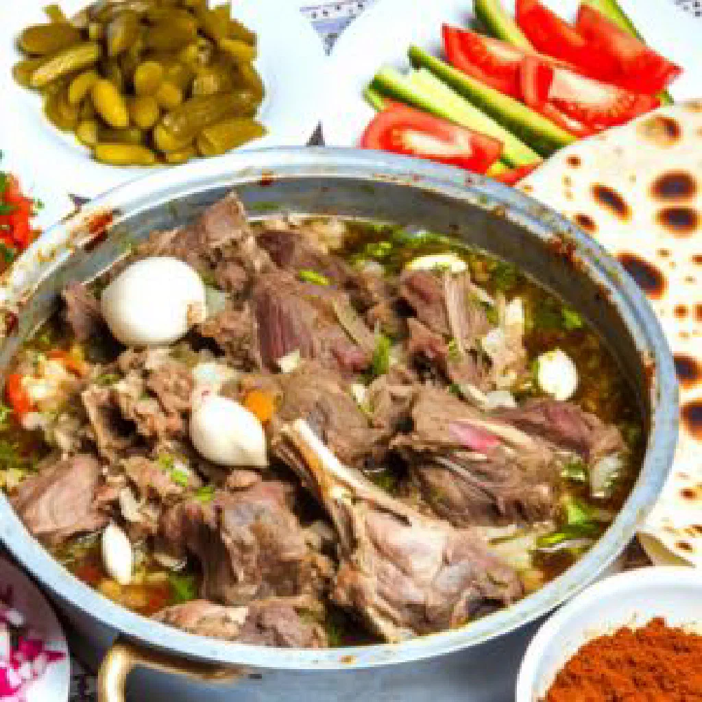 Slow-cooked Gowurma meat and vegetable stew in a rustic bowl