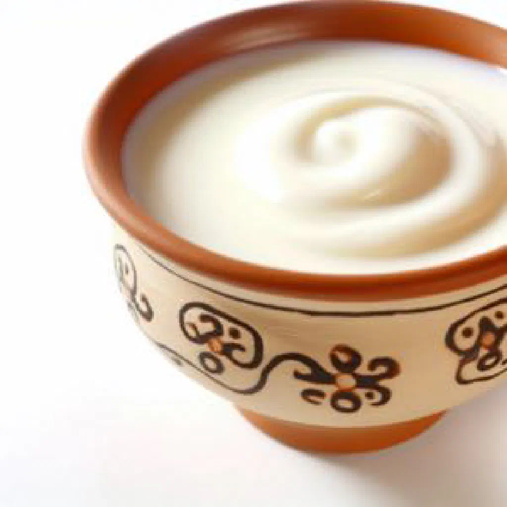 A glass of creamy Gurtly Ayran garnished with fresh mint