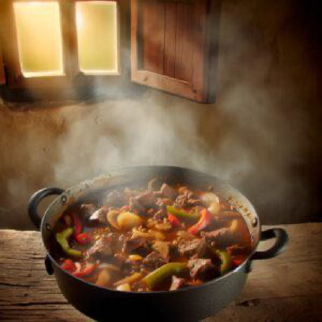 A bowl of Turkmen keshik soup with tender meat and fresh parsley