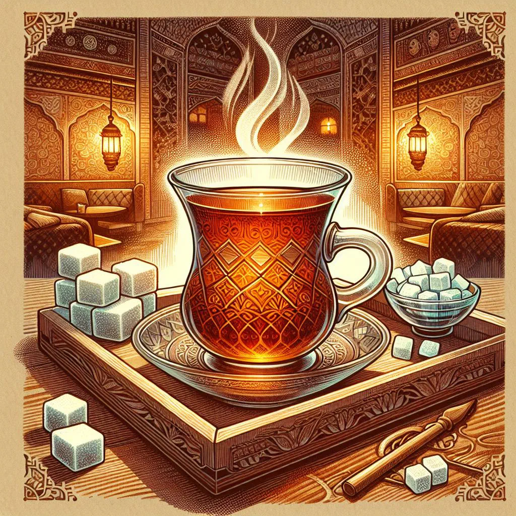 A cup of Turkmen nabat çay with cinnamon and cardamom