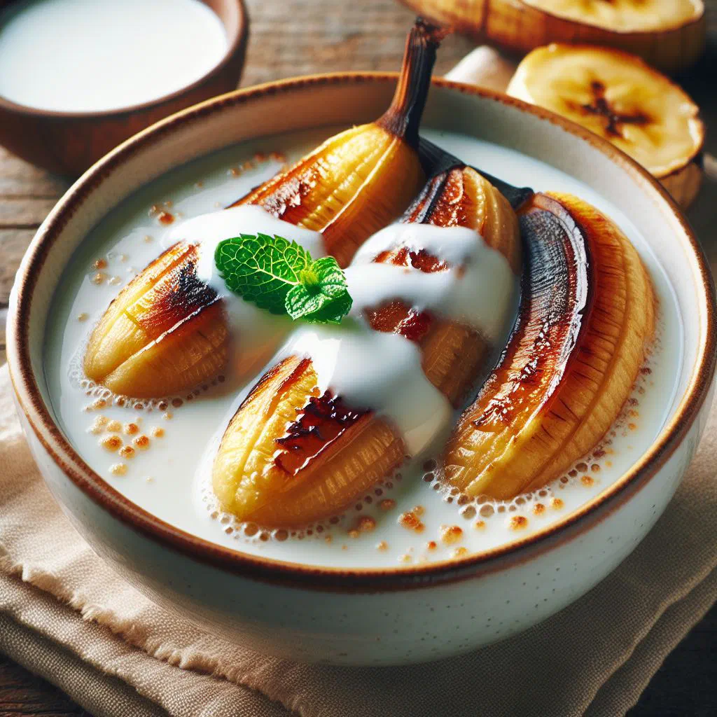 Baked banana slices in creamy coconut milk dusted with cinnamon