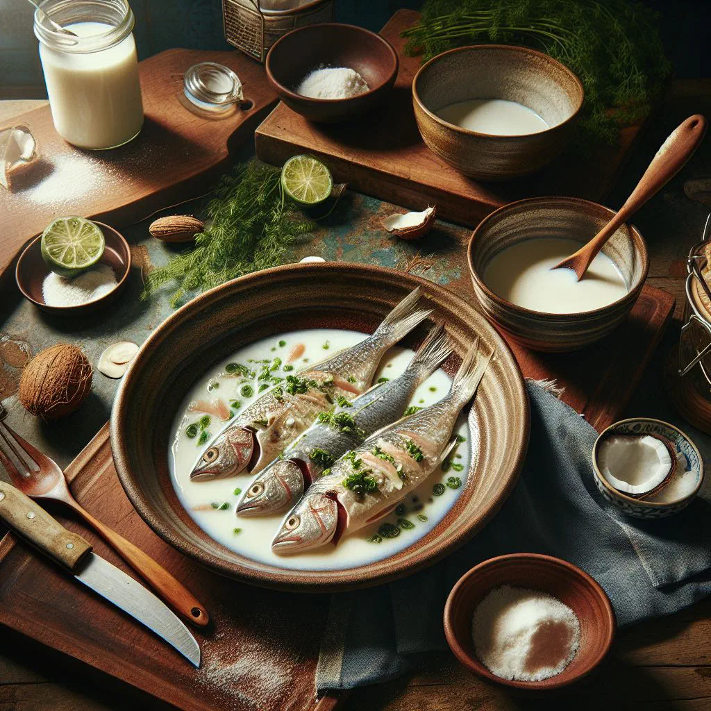 Tender fish simmered in creamy coconut milk, garnished with fresh coriander and lime