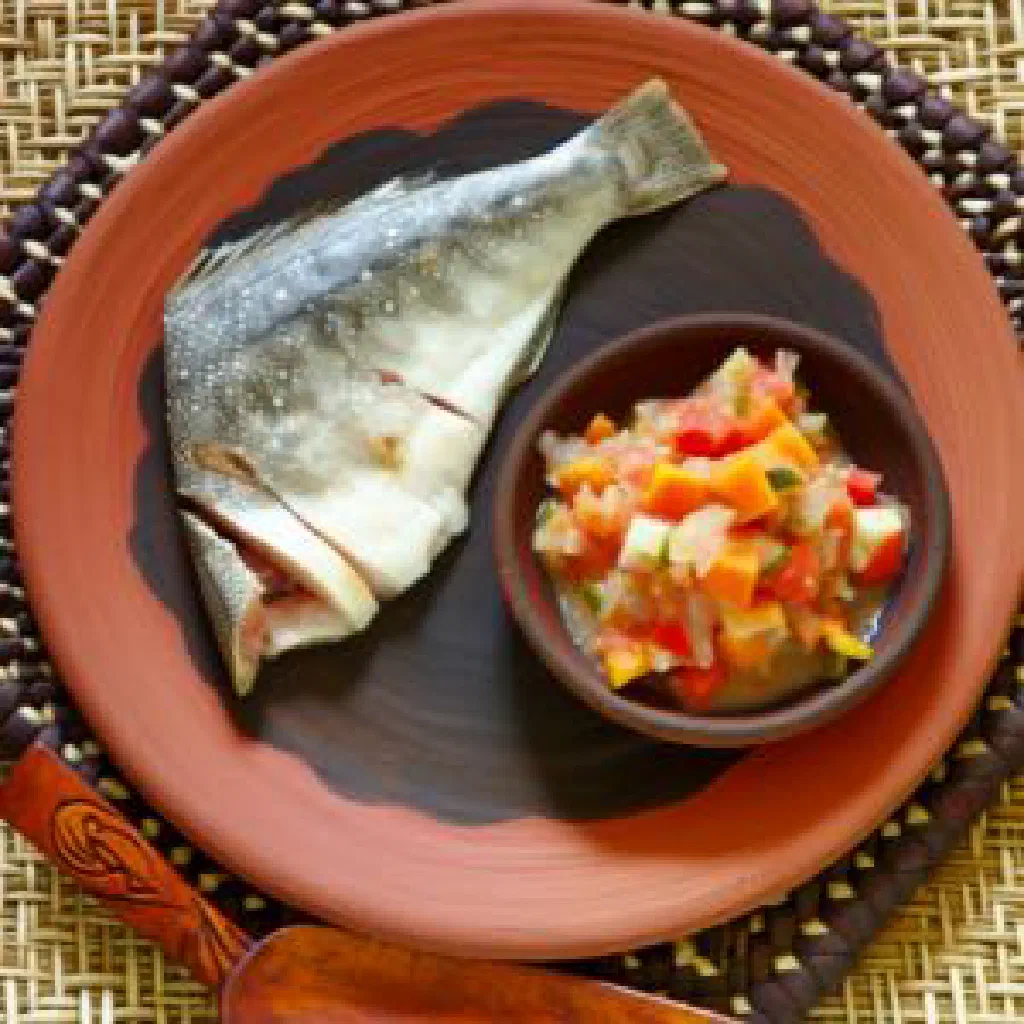 Pan-fried fish fillet topped with fresh papaya and red onion salsa