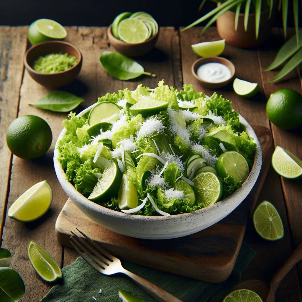 Fresh lime and coconut salad with red onion and mint in a bowl