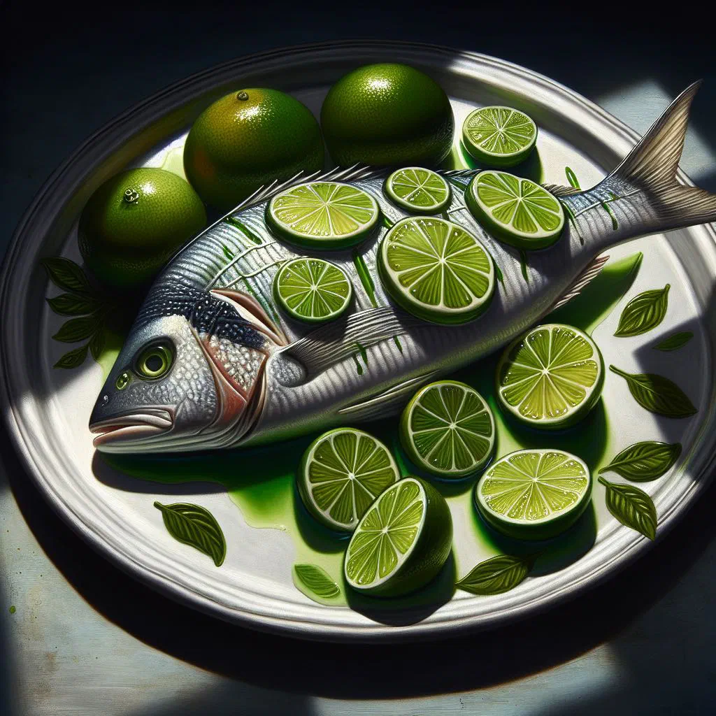 Lime-marinated fish fillets garnished with fresh coriander and lime slices