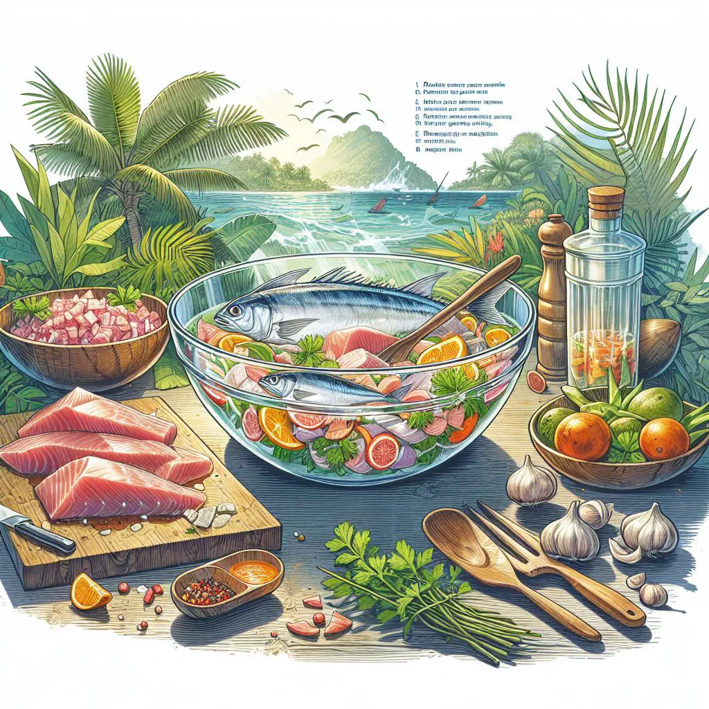 Bowl of ota ika with lime-cured fish, cucumber and fresh coriander