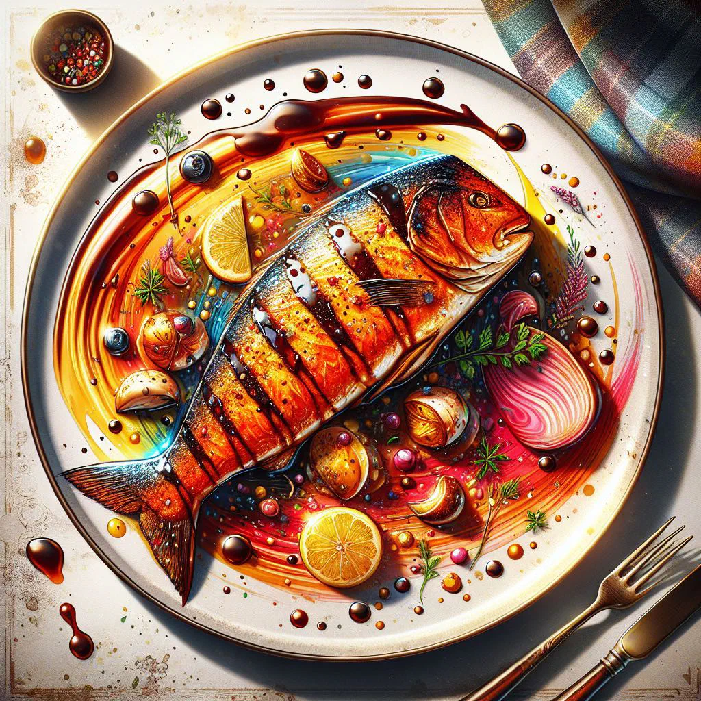 Pan-fried fish fillets in tamarind marinade garnished with fresh coriander
