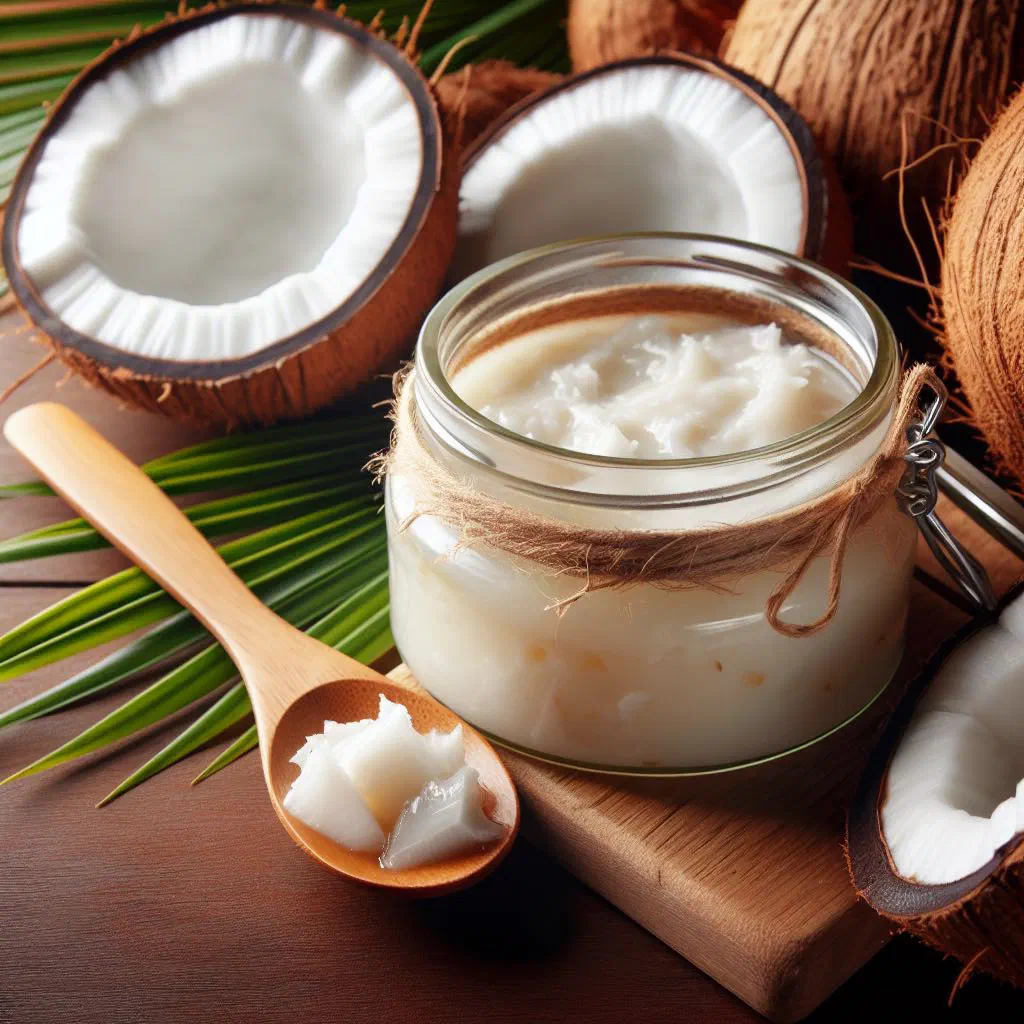 Jar of tropical coconut jam with fresh coconut and lime