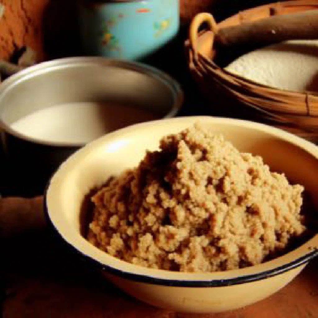 Bowl of smooth Ugandan atap maize meal porridge