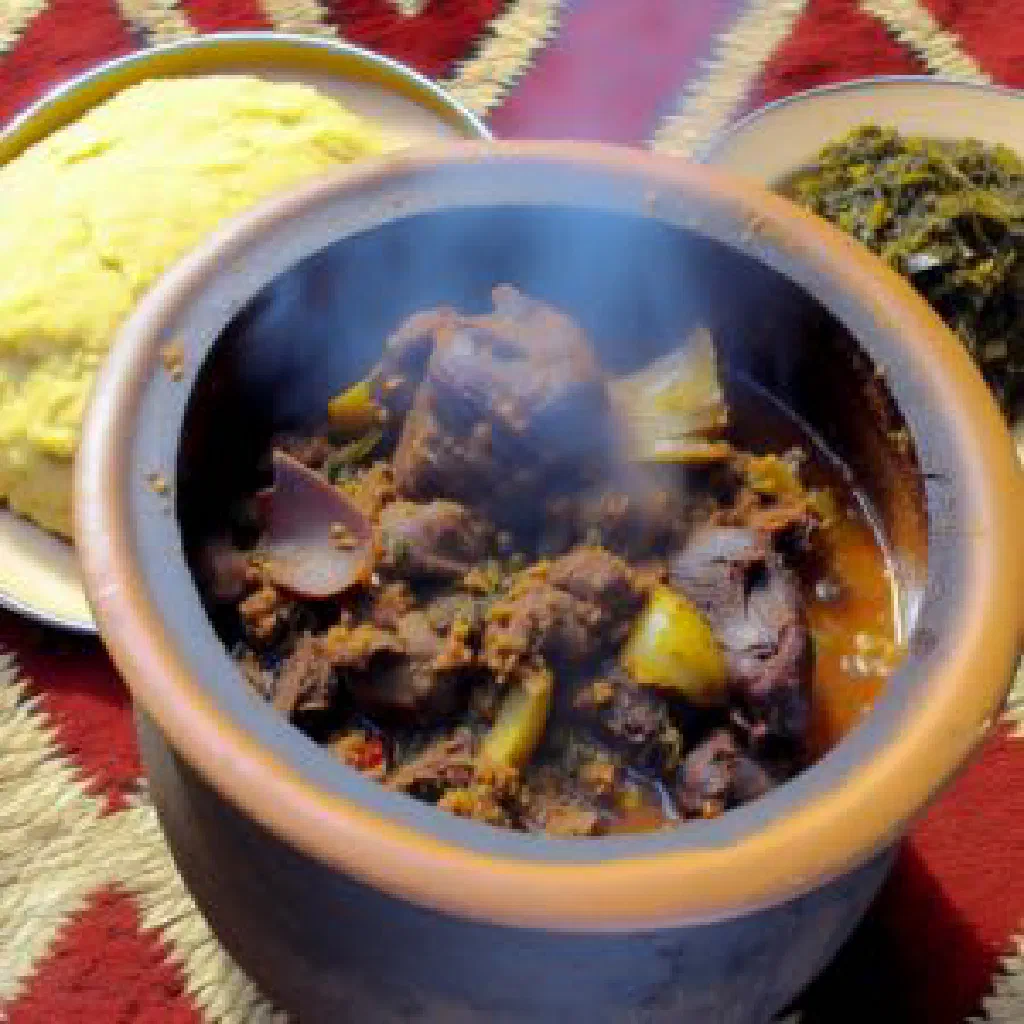 Firinda served in a wide bowl with tender meat, rice and colourful vegetables