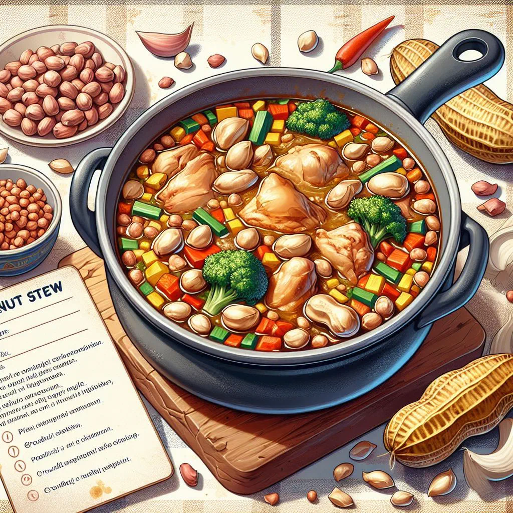 Creamy Ugandan groundnut stew with vegetables, garnished with fresh coriander