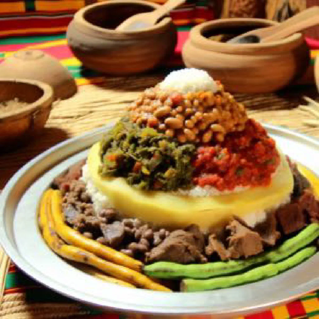 Lusaniya with tender meat and colourful vegetables in a savoury sauce