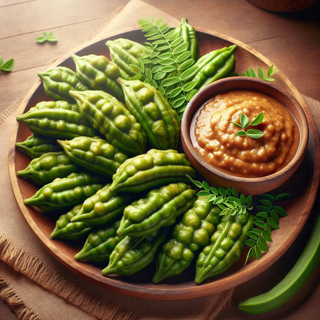 Steamed matoke plantains served with a creamy peanut sauce