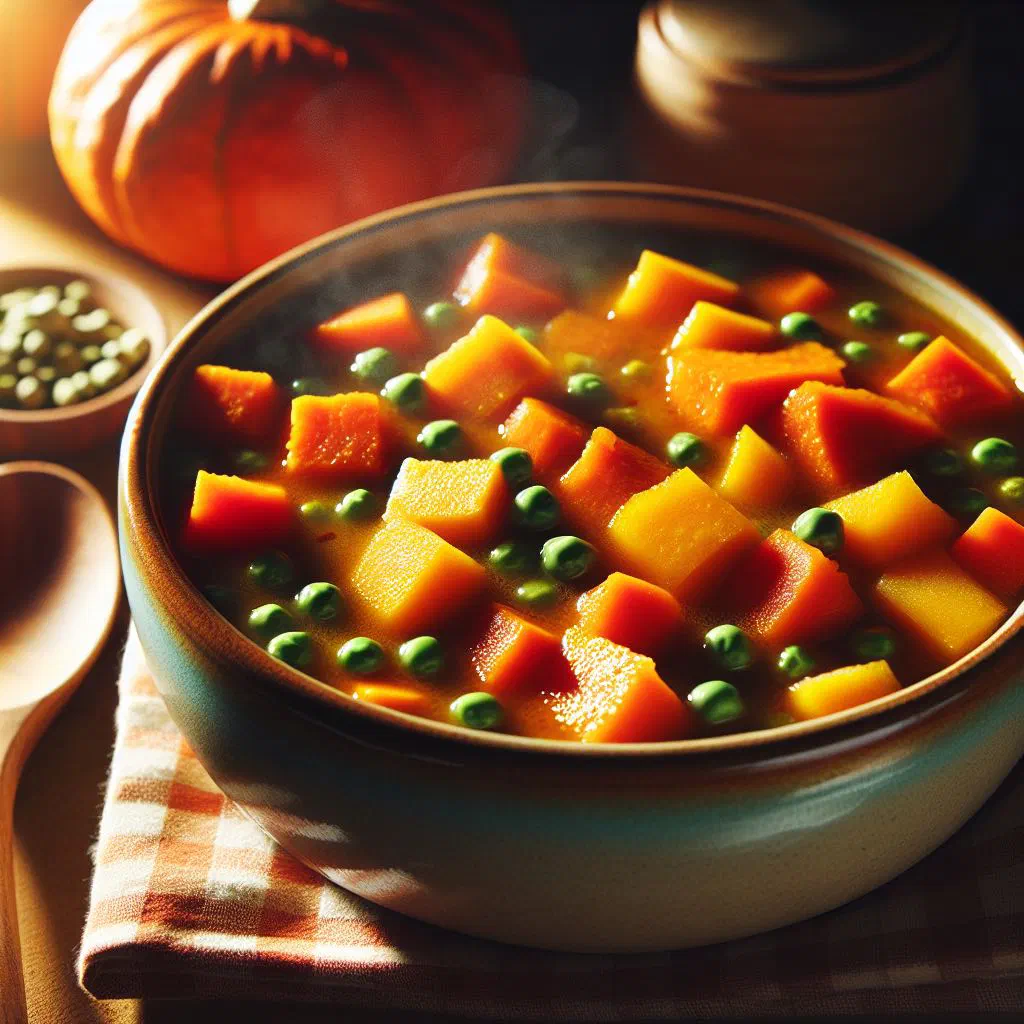 Ugandan pumpkin stew with kidney beans and vegetables in a bowl