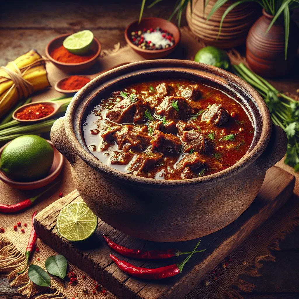 Ugandan meat stew with tender beef, carrots and potatoes in a rich tomato sauce