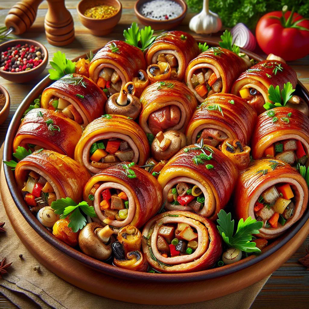 Golden pan-fried Ukrainian kruchenyky meat rolls garnished with fresh parsley
