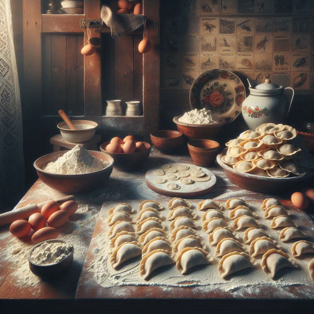 Golden pan-fried lazy vareniki dumplings topped with a spoonful of sour cream