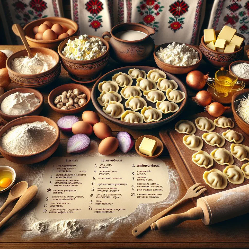 Ukrainian varenyky dumplings served with a spoonful of soured cream