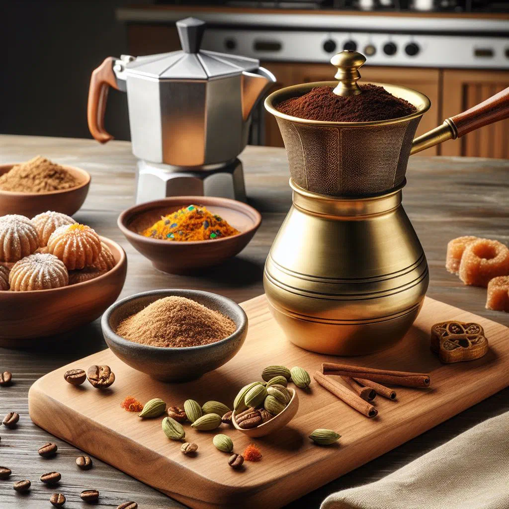 Arabic coffee served from a dallah into small cups with dates