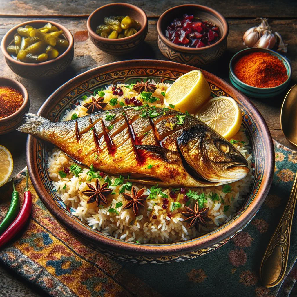 Fish majboos with spiced basmati rice and fresh coriander