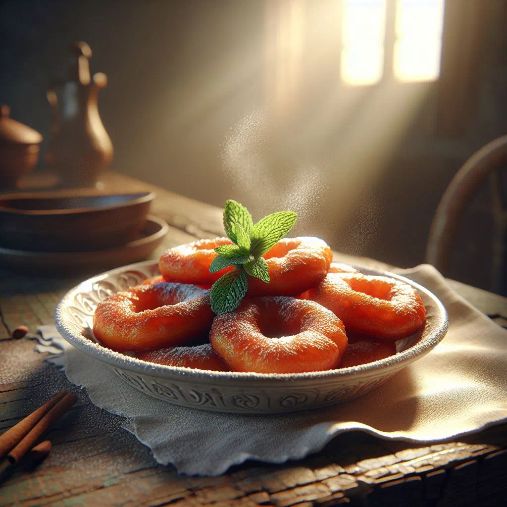 Golden fried khanfaroosh dough balls dusted with sugar on a plate