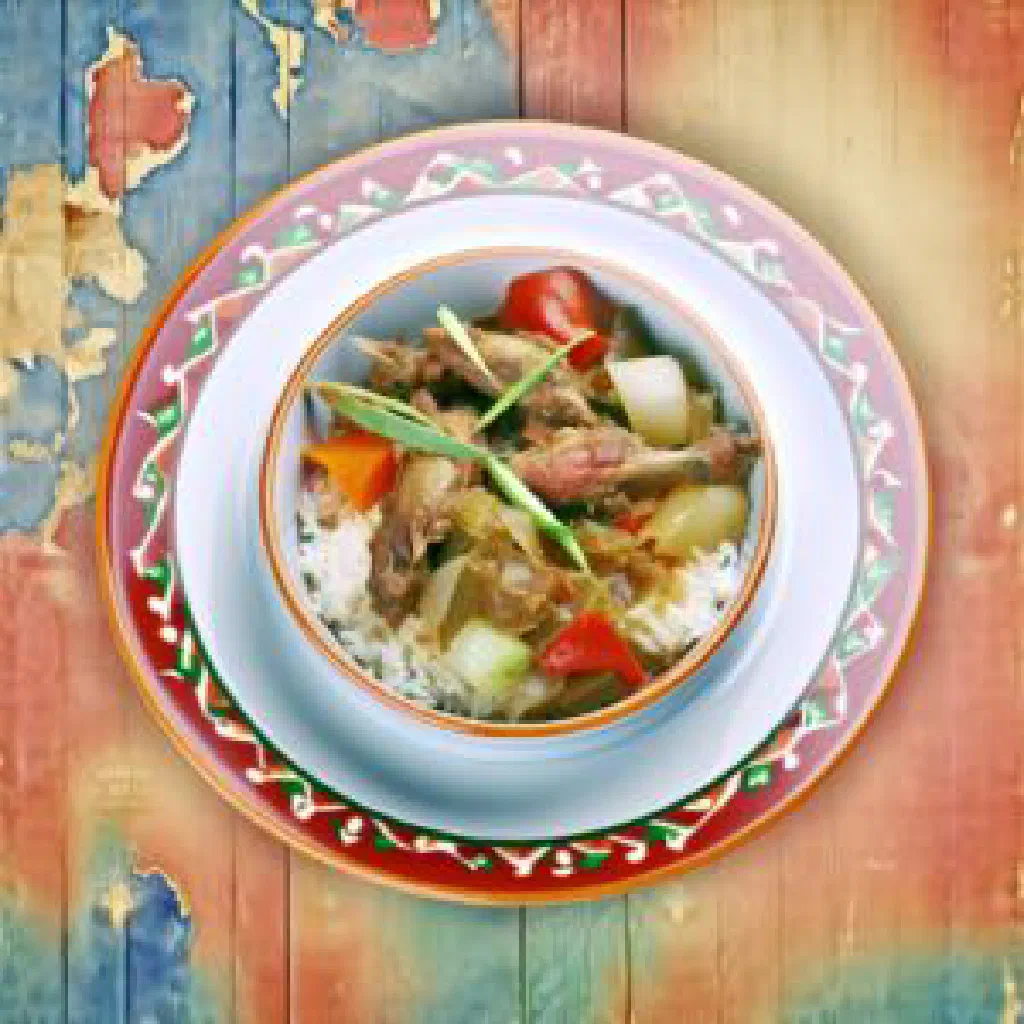 Emirati saloona stew with tender meat and vegetables in a spiced broth