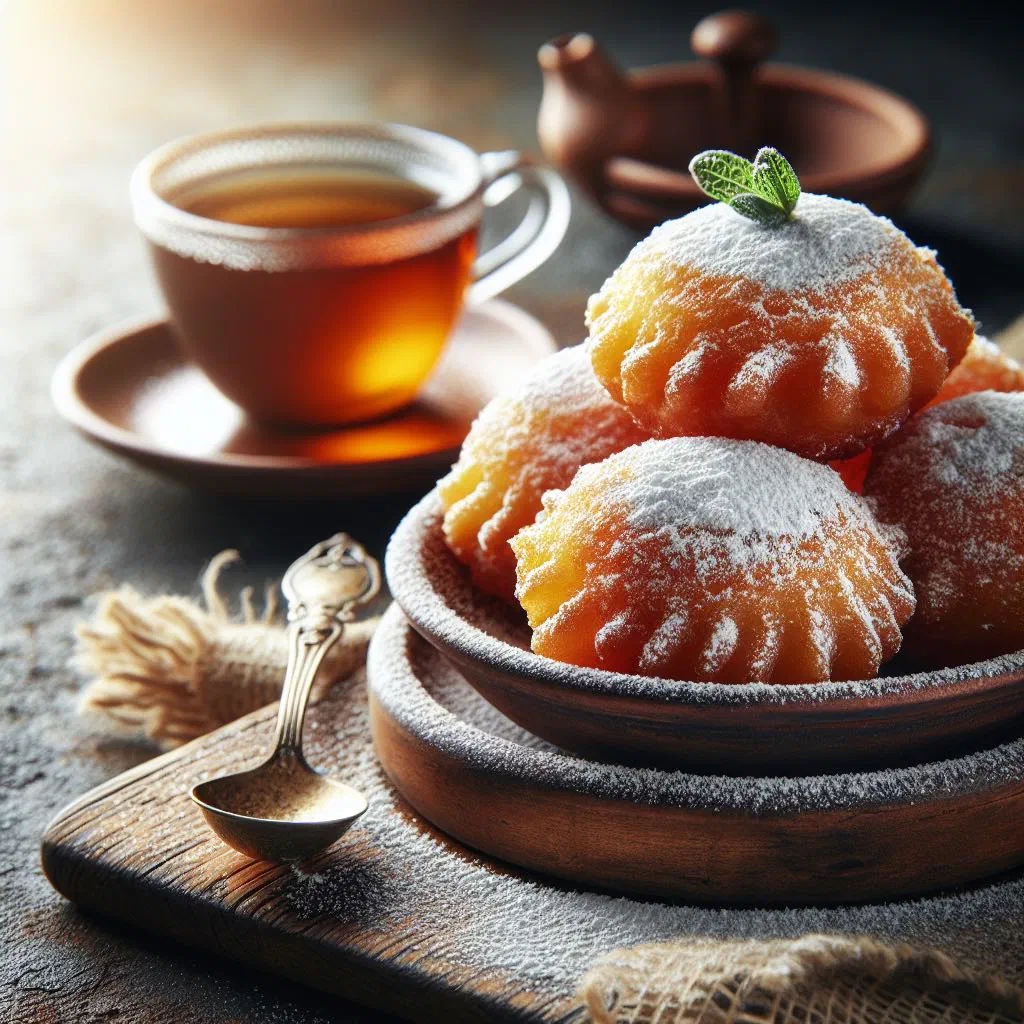 Golden fried zalabia dough balls drizzled with sugar syrup and chopped pistachios