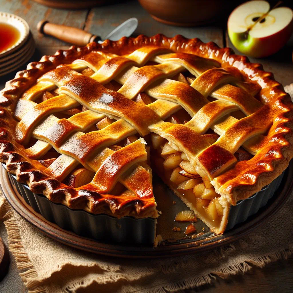 Golden Uruguayan apple cake topped with cinnamon-dusted apple slices