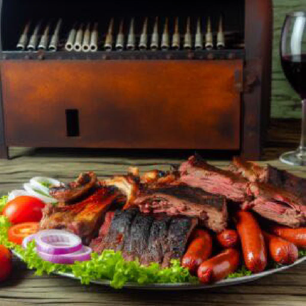 Asado with grilled beef ribs cooking over an open wood fire