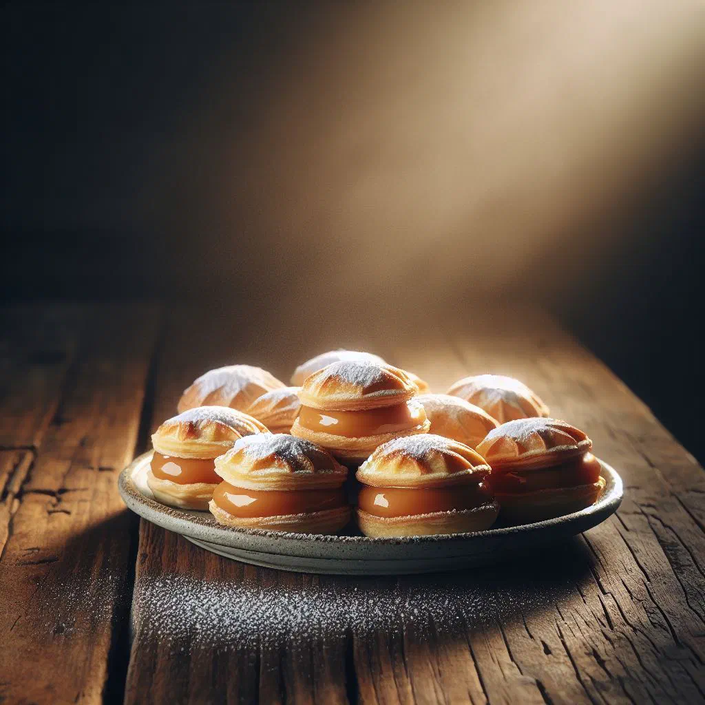 Bite-sized dulce de leche pastries dusted with icing sugar