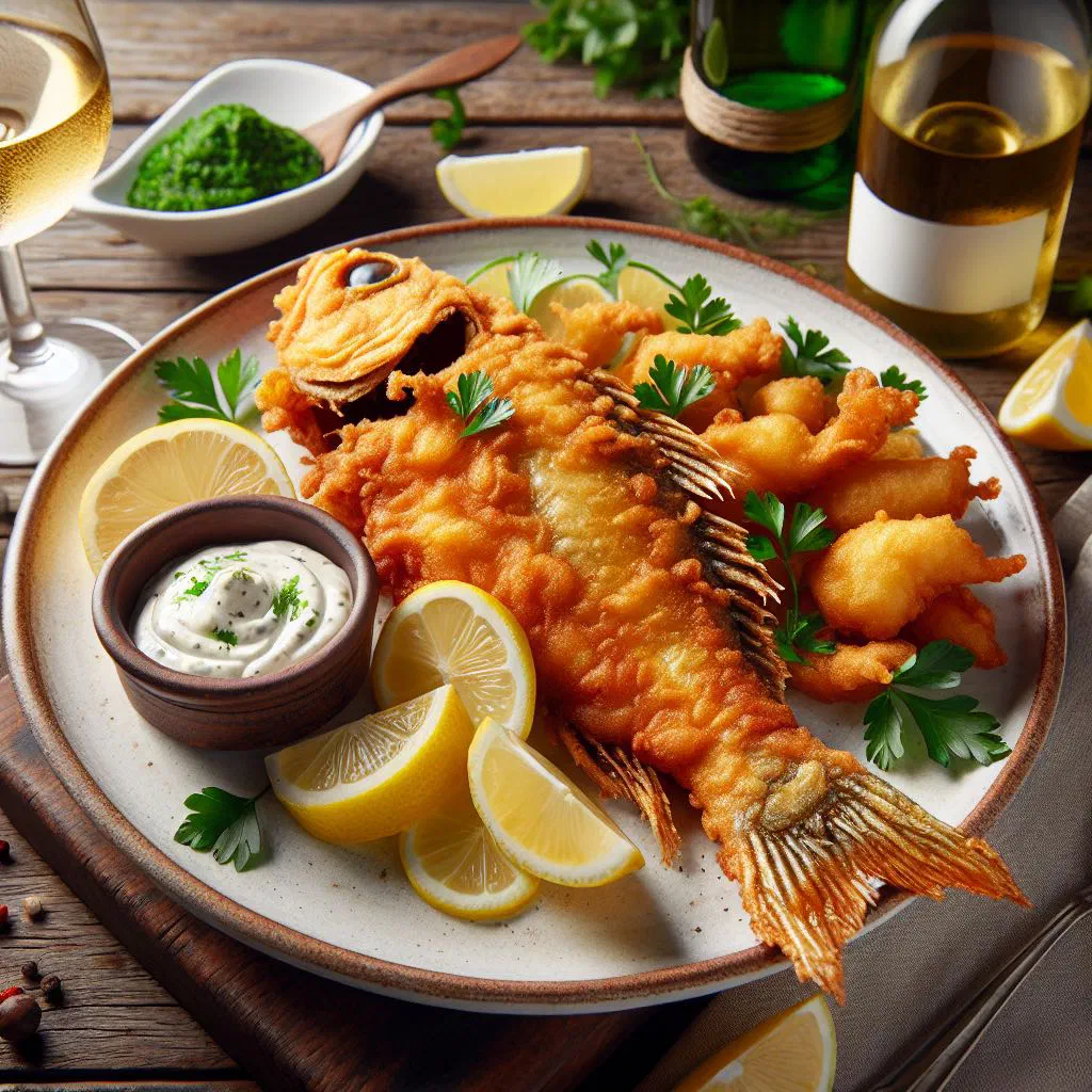 Golden, crispy breaded silverside fish served with fresh lemon wedges