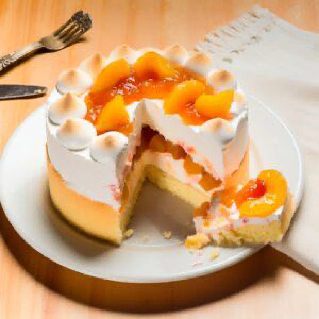 Chajá de Durazno with layers of sponge, cream and peaches