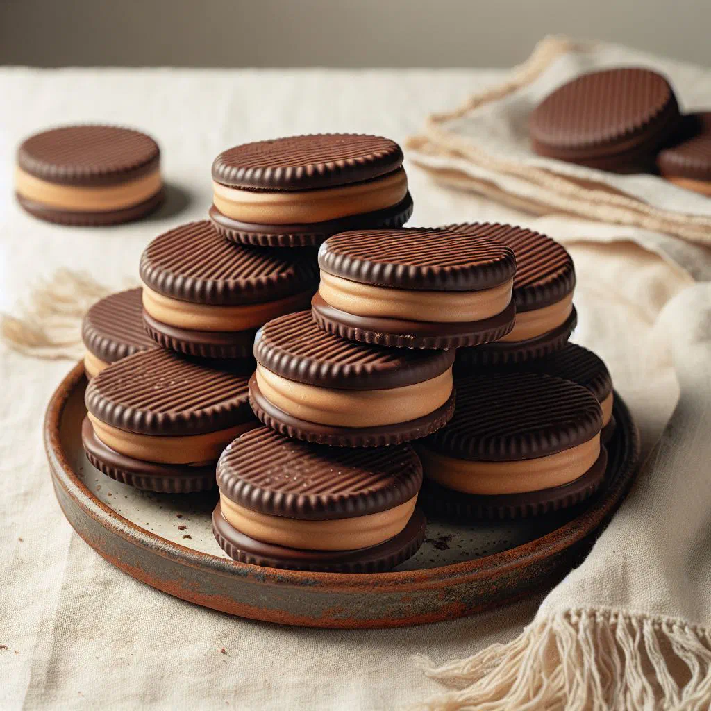 Chocolate alfajores filled with dulce de leche and dipped in dark chocolate