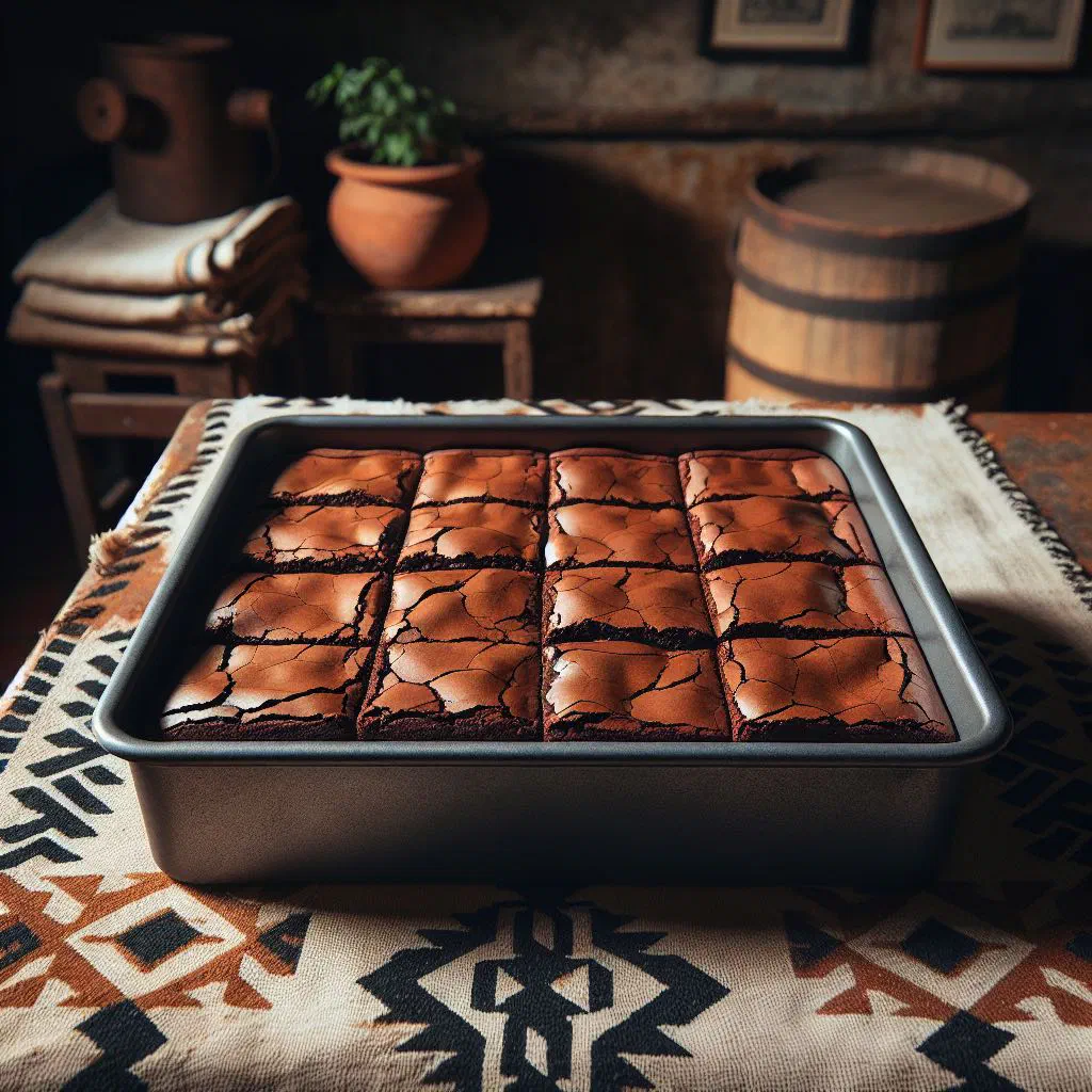 Squares of rich, fudgy chocolate brownies dusted with sugar