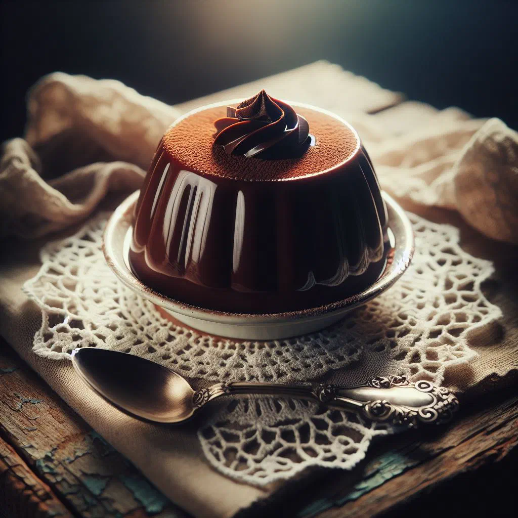 A rich, moist chocolate pudding dusted with icing sugar